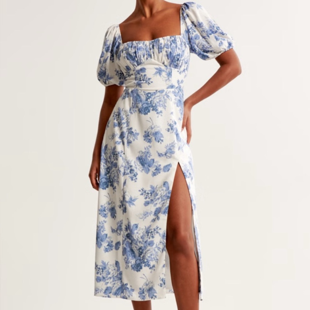 New A&F Poplin Puff Sleeve Midi Dress